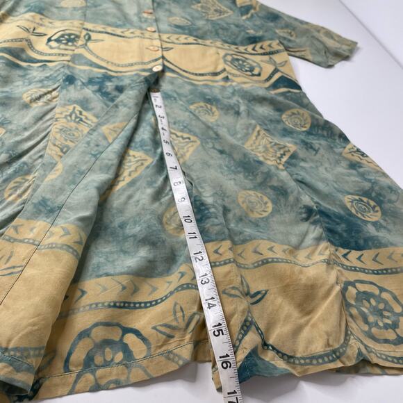 Vtg Passports Pier One Dress Tunic Button Up Aztec Half Sleeve L 90s Boho Rare - Picture 11 of 12